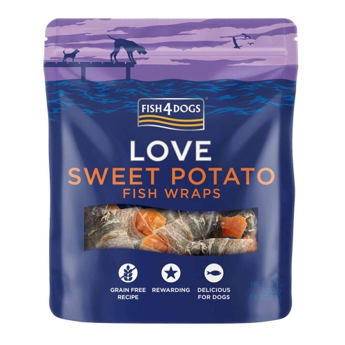 FISH4DOGS Love kārumi suņiem, saldais kartupelis, 100 g