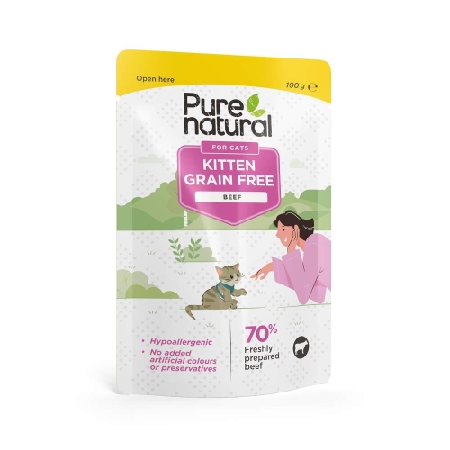 PURENATURAL mitrā barība kaķēniem, liellops, 100g