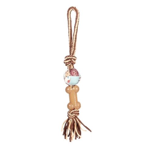 Flamingo rotaļlieta suņiem, virve ar kauliņiem un bumbu, 45 cm