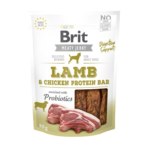 BRIT Jerky proteīna gardumi suņiem ar jēra gaļu 80g