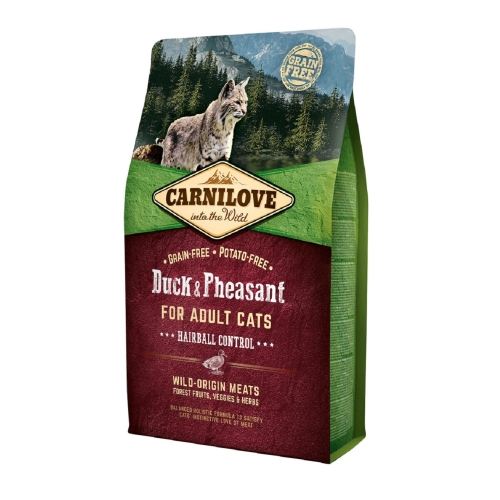 CARNILOVE Hairball Control sausā barība kaķiem, pīle/fazāns, 6kg