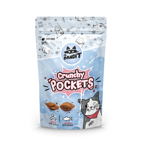 MR.BANDIT Crunchy Pockets kaķiem ar laša pildījumu, 40g