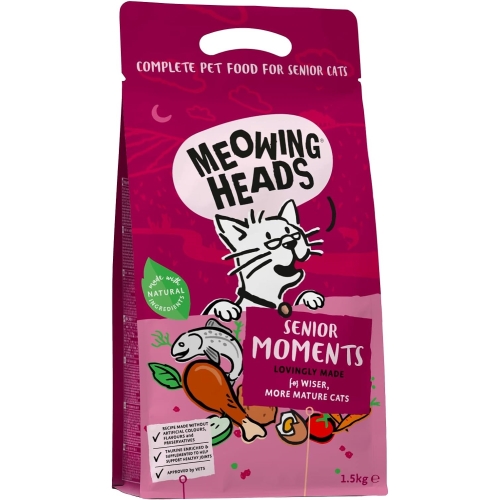 MEOWING HEADS Senior Moments sausā barība kaķiem, 1,5 kg