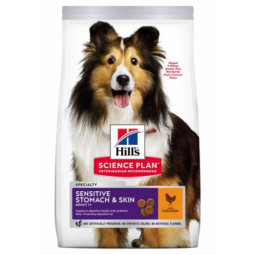 Hills Sensitive Stomach&Skin sausā barība suņiem ar vistu, 14kg