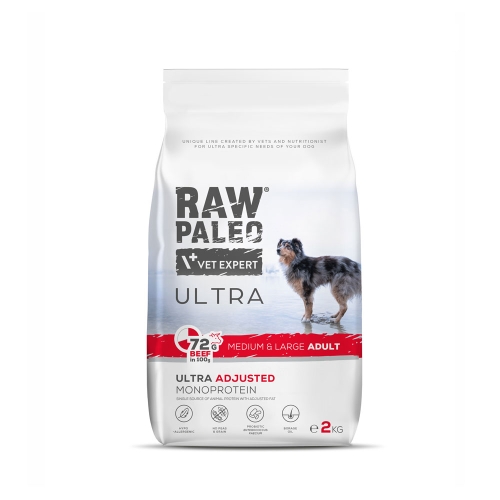 RAW PALEO Ultra Medium/Large sausā barība suņiem, liellops, 2kg