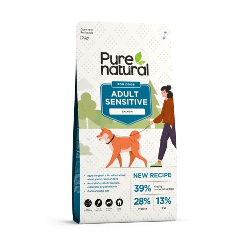 PURENATURAL Sensitive sausā barība pieaugušiem suņiem, lasis, 12kg