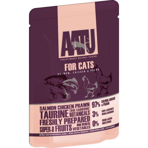 AATU mitrā barība kaķiem lasis/vista/garneles, 85 g