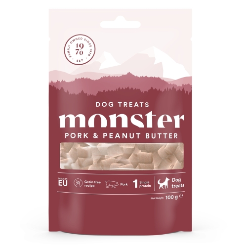 MONSTER gardumi suņiem, cūkgaļa/zemesriekstu sviests, 100g