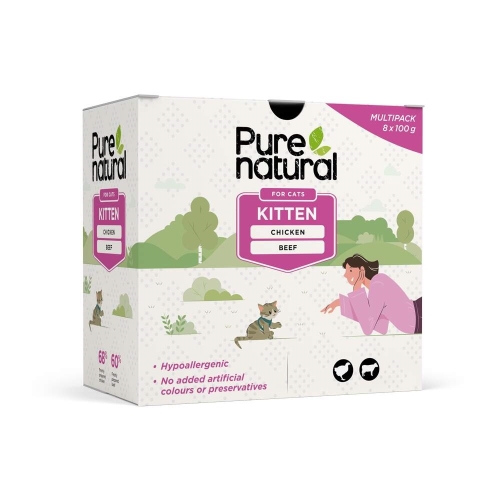 PURENATURAL Multipaka mitrā barība kaķēniem, 8 x 100g