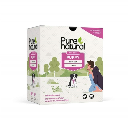 PURENATURAL Multipaka mitrā barība kucēniem, 6 x 150g