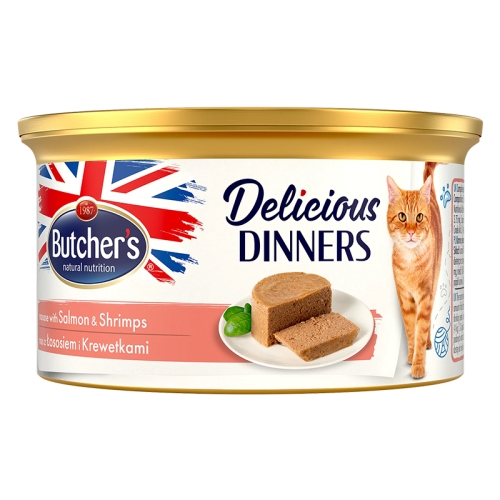 Butchers Classic del.Dinner laša/garneļu kons.kaķiem, 85 g