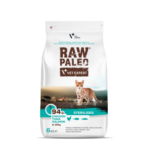 RAW PALEO Sterilised sausā barība kaķiem vista/tuncis/lasis 6kg