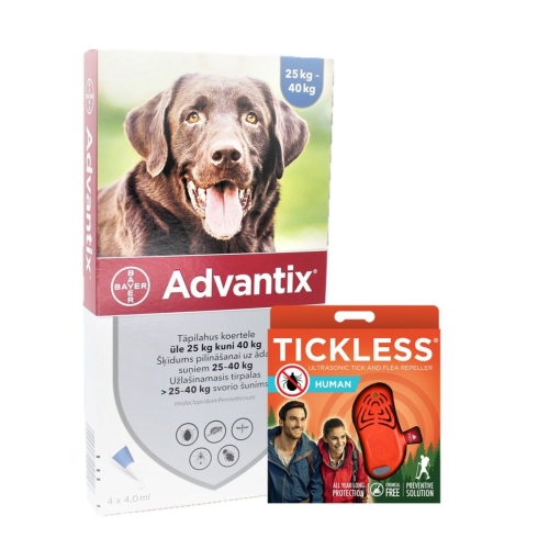 Advantix suņiem 25-40kg 4gab + Tickless Human