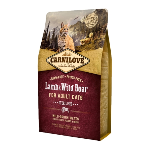 CARNILOVE Sterilised sausā barība kaķiem, jērs/mežacūka, 400g
