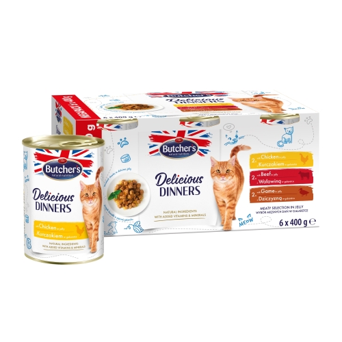 BUTCHERS Dinner Multi mitrā barība kaķiem, liell./vista/medījums,6gb