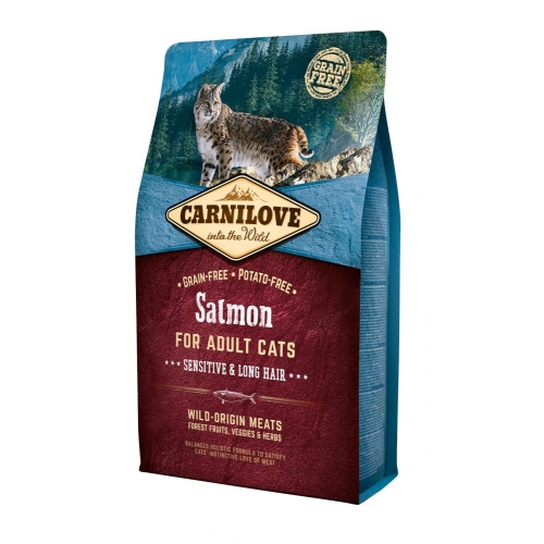 CARNILOVE Sensitive Long Hair sausā barība kaķiem lasis 6kg