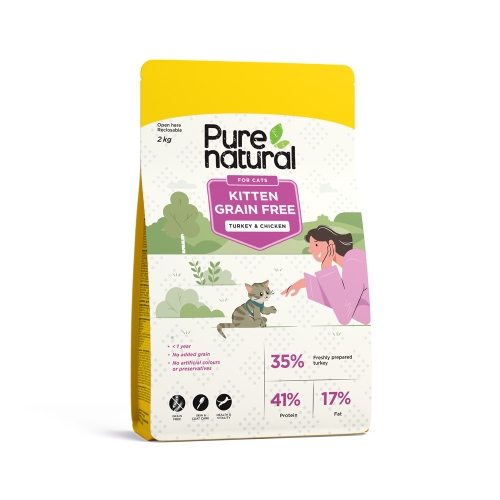 PURENATURAL sausā barība kaķēniem, vista/tītars, 2kg