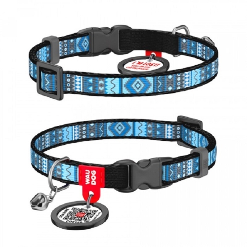 Collar Waudog kakla siksna kaķiem 20-30 cm, etno zila