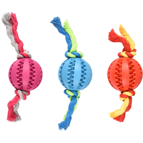 FLAMINGO gumijas rotaļlieta zobu veselībai, bumba ar virvi 23cm