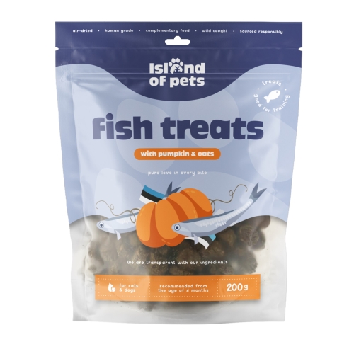 ISLAND OF PETS zivju gardumi suņiem ar ķirbi/auzām 80g
