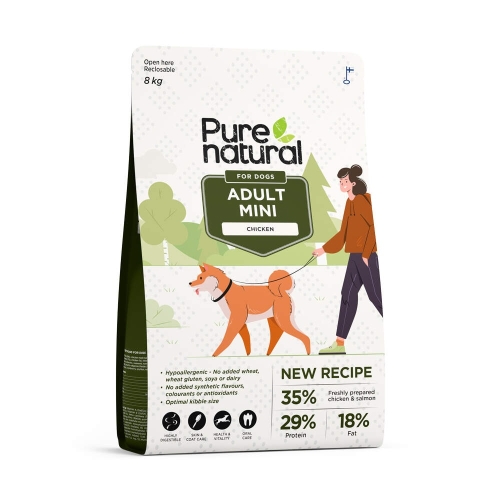 PURENATURAL Mini Adult sausā barība suņiem, vista/lasis, 8kg