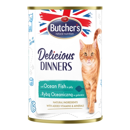 Butcher's Delicious Dinners mitrā barība kaķiem ar jūras zivju gabaliņiem želejā 400g