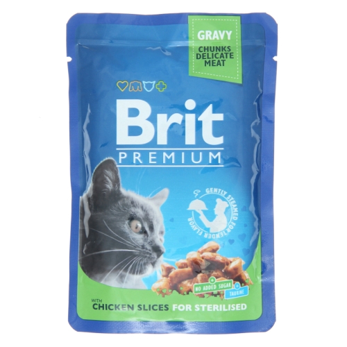 BRIT Premium mitrā barība sterilizētiem kaķiem ar vistas gaļu 100g