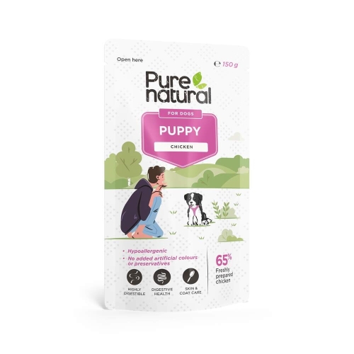 PURENATURAL mitrā barība kucēniem, vista/rīsi, 150g