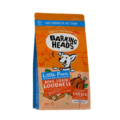 BARKING HEADS Little Paws Chicken sausā barība suņiem, vista, 1,5kg