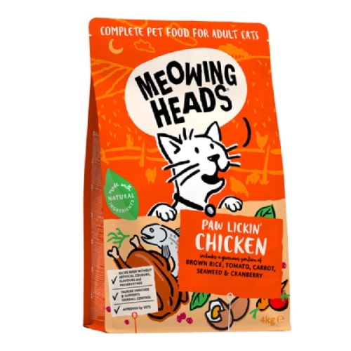MEOWING HEADS Paw Lickin' Chicken sausā barība kaķiem,vista, 4 kg