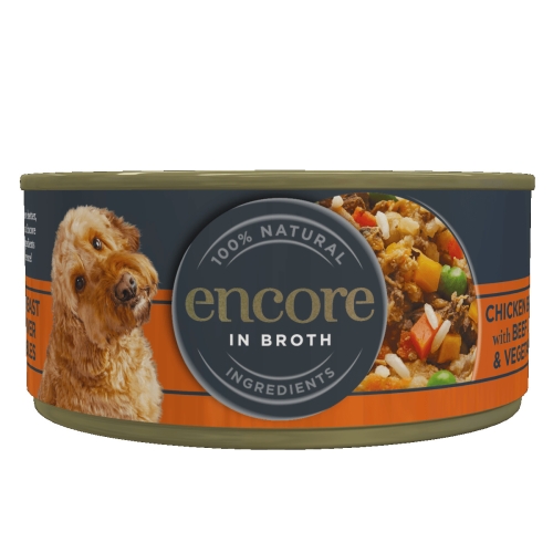 Encore konservi suņiem ar vistas krūtiņu, šķiņķi un dārzeņiem, 156g