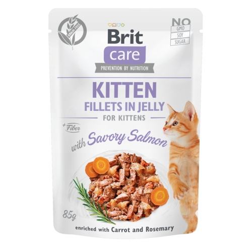 BRIT Care mitrā barība kaķēniem, lasis želejā, 85g