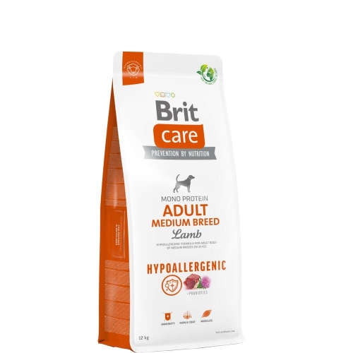 BRIT CARE Hypoallergenic Medium sausā barība suņiem jērs/rīsi, 12kg