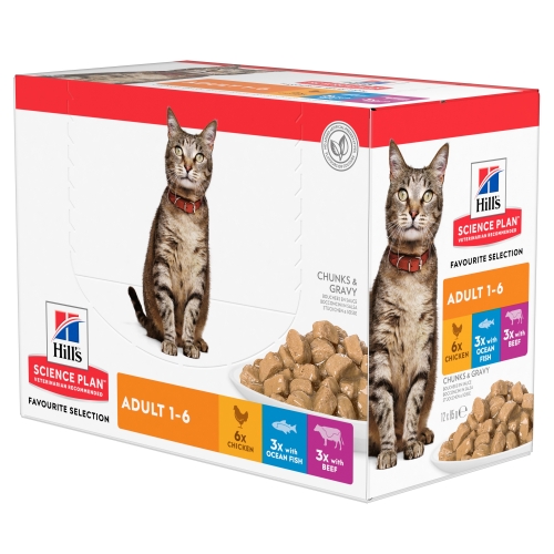 HILL'S SP Mix Adult izlase kaķiem, vista/zivs/liellops,12gb.