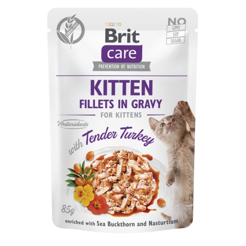 BRIT Care mitrā barība kaķēniem, tītars mērcē, 85g