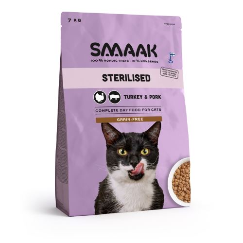 SMAAK Sterilised sausā barība kaķiem, tītars/cūkgaļa, 7kg