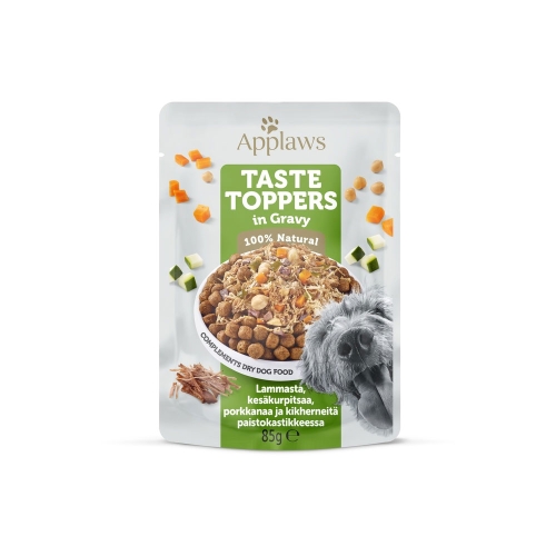 APPLAWS Toppers mitrā barība suņiem, jērs/dārzeņi mērcē, 85g