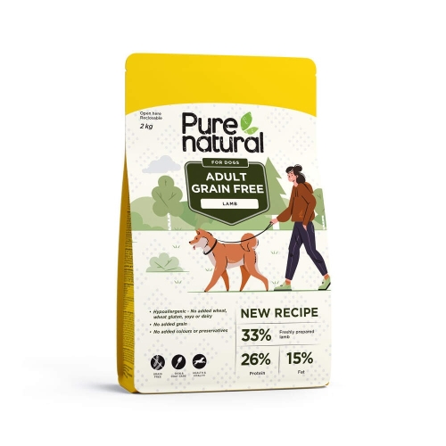 PURENATURAL sausā barība suņiem, jērs, 2kg