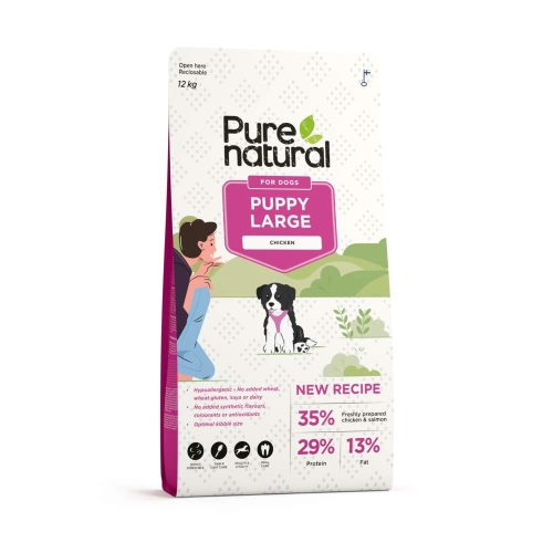 PURENATURAL sausā barība lielo šķirņu kucēniem, vista/lasis,12kg