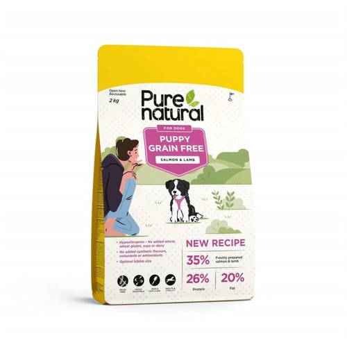 PURENATURAL sausā barība kucēniem, jērs/lasis, 2kg