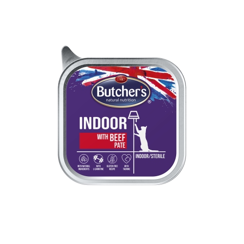 BUTCHER'S Functional Indoor mitrā barība ar liellopu gaļu kaķiem 100g