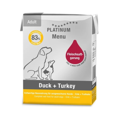 PLATINUM mitrā barība suņiem, pīle/tītars, 375g