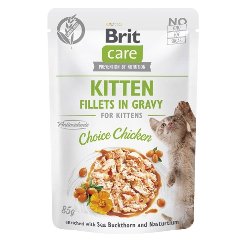 BRIT Care mitrā barība kaķēniem, vistas fileja mērcē, 85g