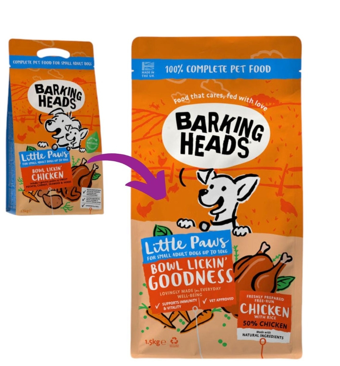 BARKING HEADS Little Paws Chicken sausā barība suņiem, vista, 1,5kg - Produkta attēls 2
