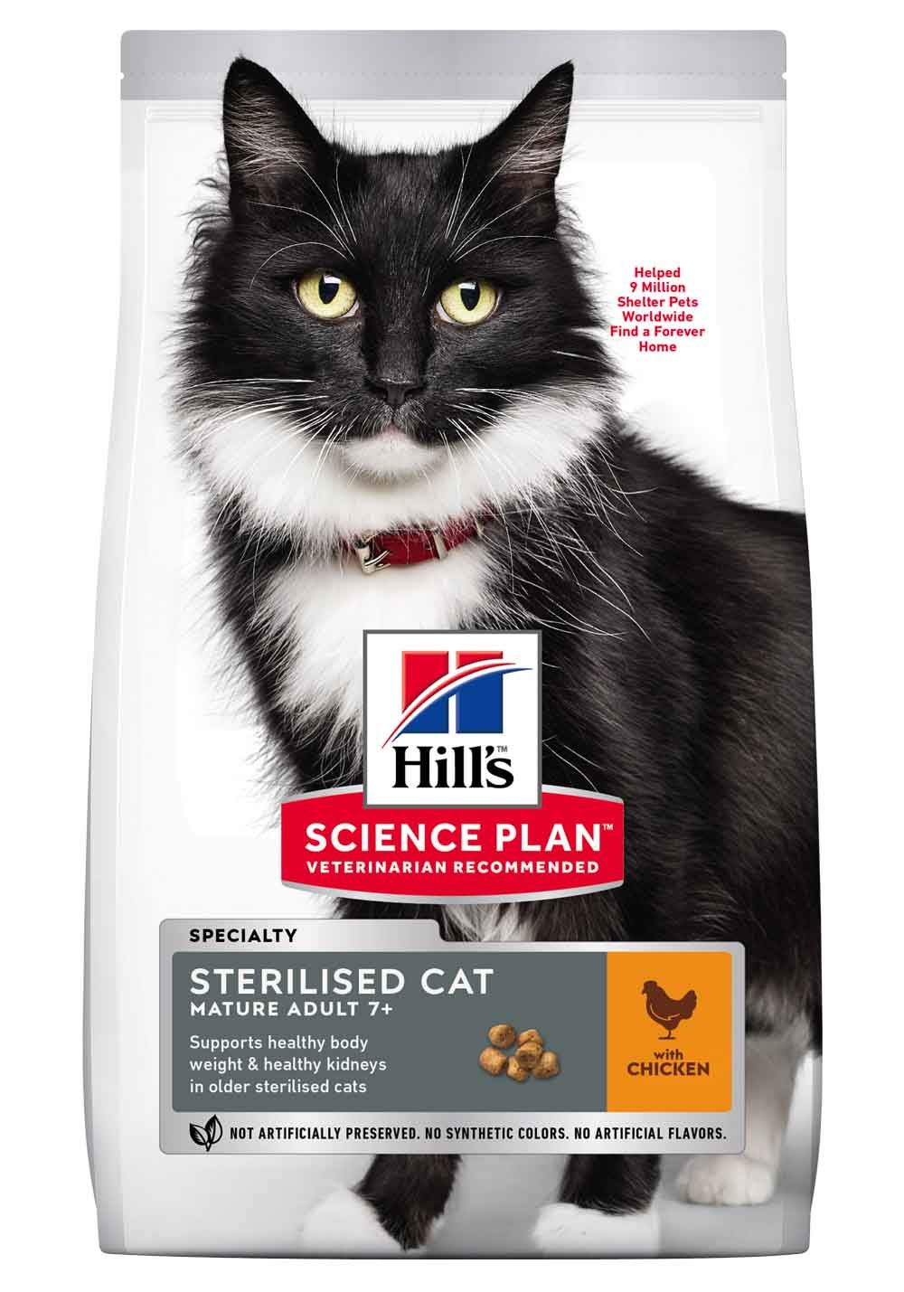 HILL'S SP Sterilised Mature 7+  sausā barība kaķiem, vista, 1,5kg - Produkta attēls 2