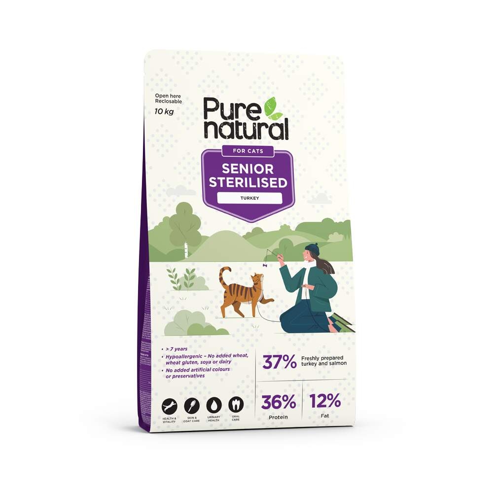 PURENATURAL Senior Sterilised sausā barība kaķiem, tītars, 10kg - Produkta attēls 2