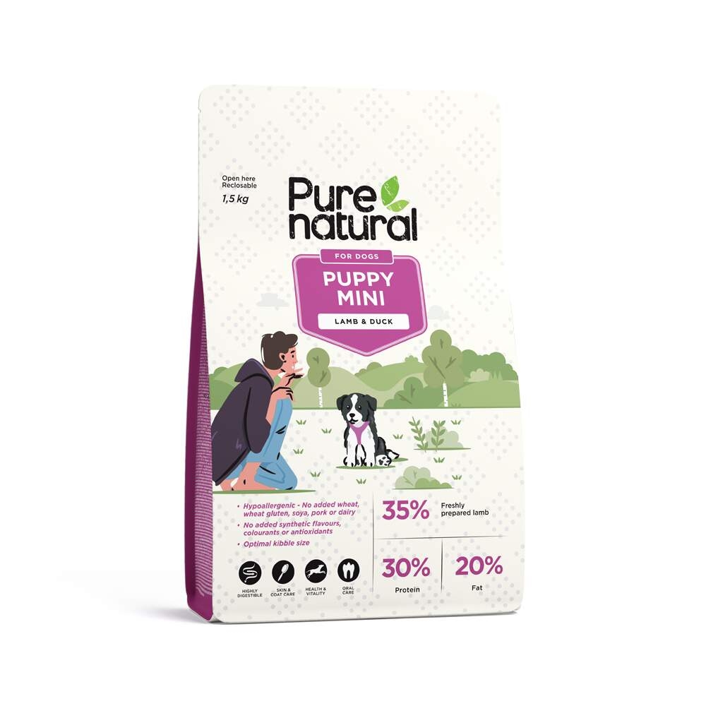 PURENATURAL Mini sausā barība kucēniem, jērs/pīle, 1,5kg - Produkta attēls 2