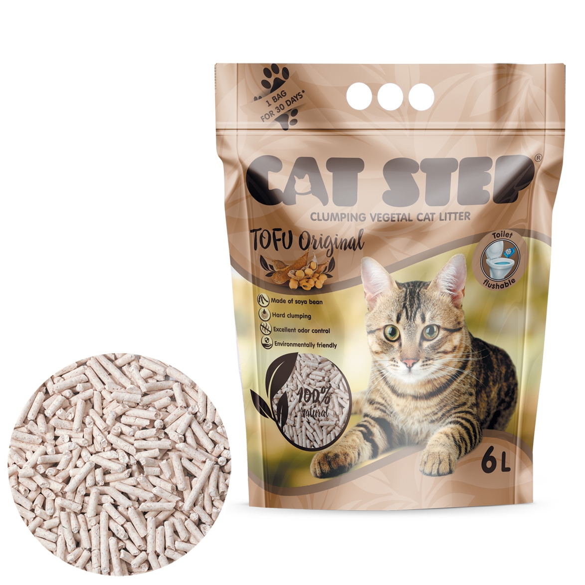 CAT STEP Tofu pakaiši kaķu tualetei, bez smaržas, 2,7kg/6l - Produkta attēls 2