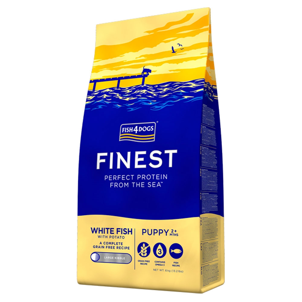 FISH4DOGS Puppy sausā barība kucēniem,baltā zivs/kartupeļi, 6kg - Produkta attēls 2